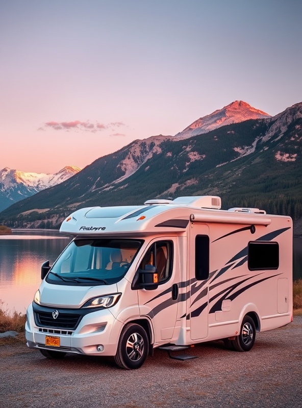 Happy family with motorhome